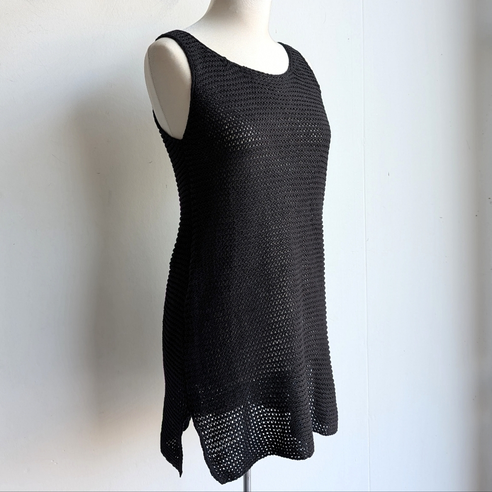 Pink Lily Black Crochet Knit Beach Cover Up - Mini Dress